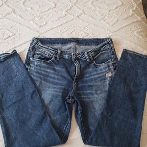 Silver Jeans, denim blue boyfriend jeans, mid rise, size 14/29